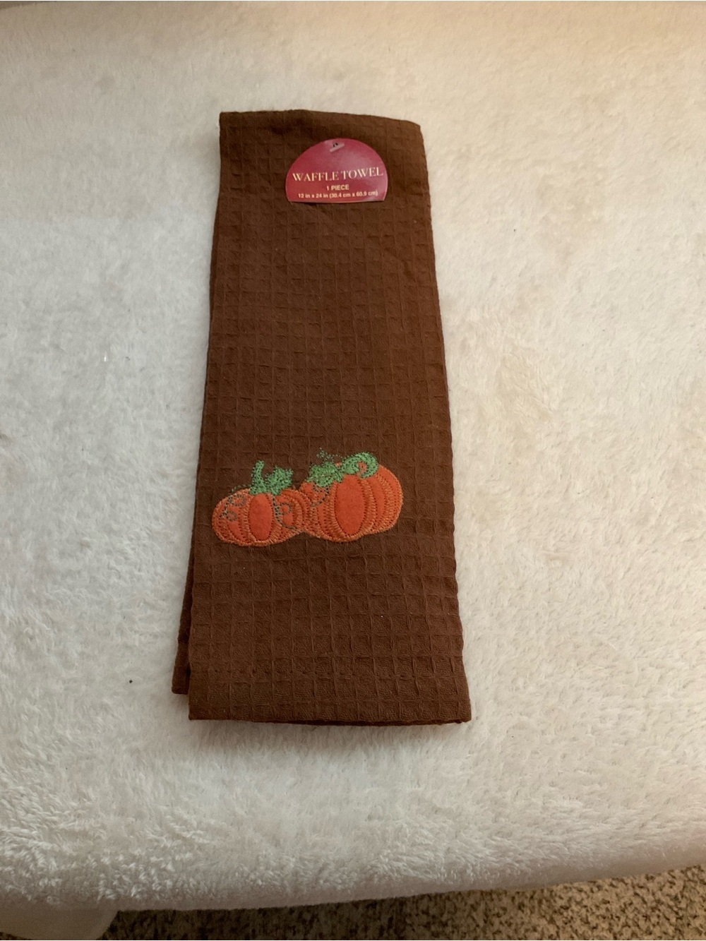 Waffle Weave Pumpkin Embroidered Kitchen Towel - Brown